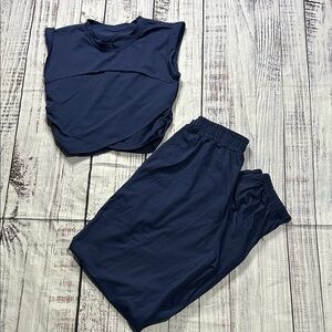 Navy Active Two-Piece Set - Sleeveless Top & Jogger Pants with Pockets